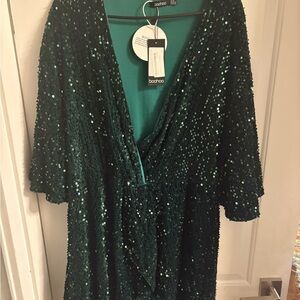 Boohoo Emerald Sequin Gown